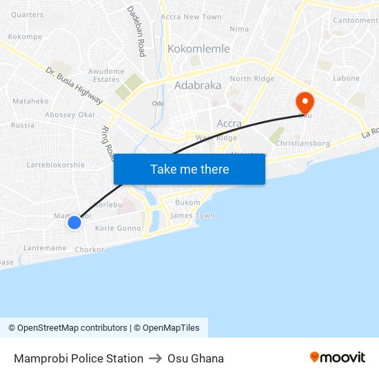 Mamprobi Police Station to Osu Ghana map