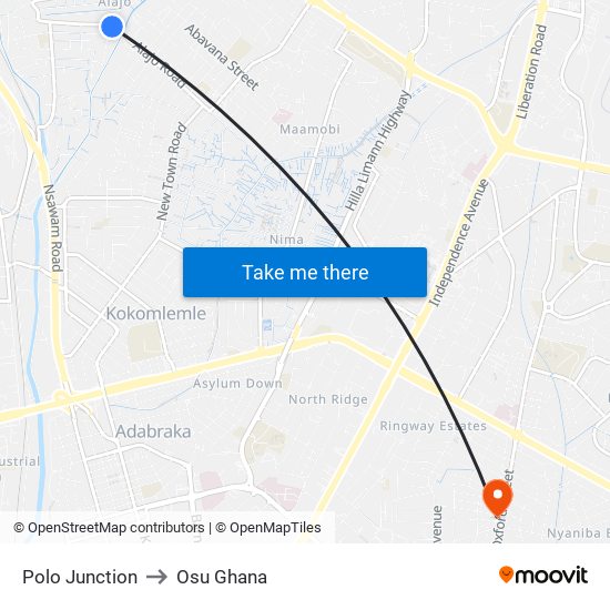 Polo Junction to Osu Ghana map