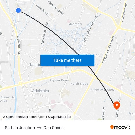 Sarbah Junction to Osu Ghana map