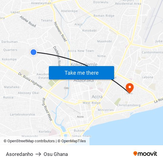 Asoredanho to Osu Ghana map