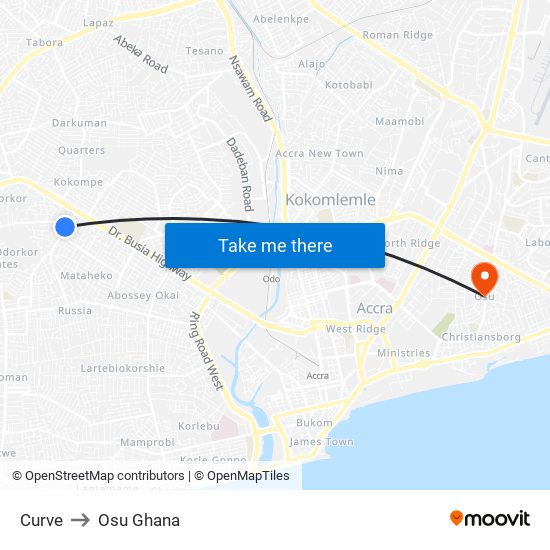 Curve to Osu Ghana map