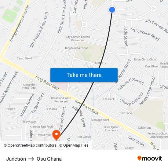Junction to Osu Ghana map