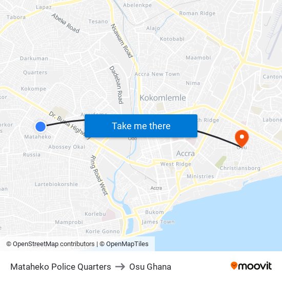 Mataheko Police Quarters to Osu Ghana map