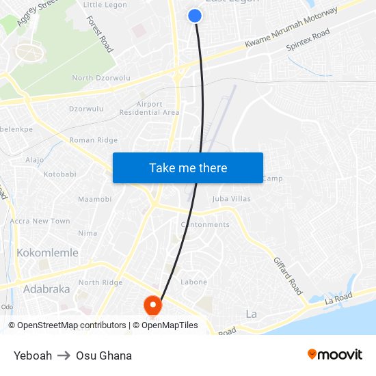 Yeboah to Osu Ghana map