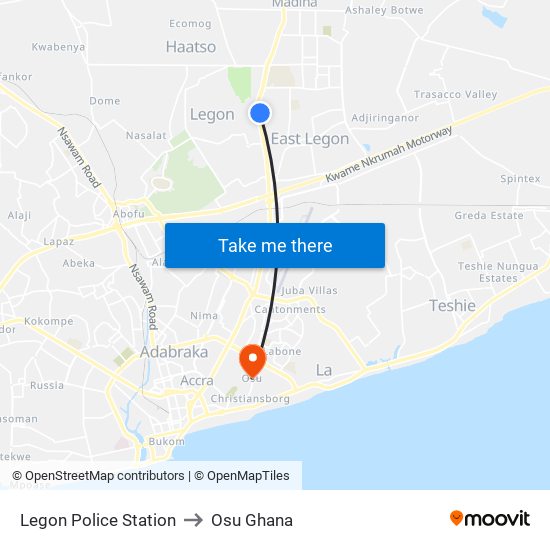 Legon Police Station to Osu Ghana map