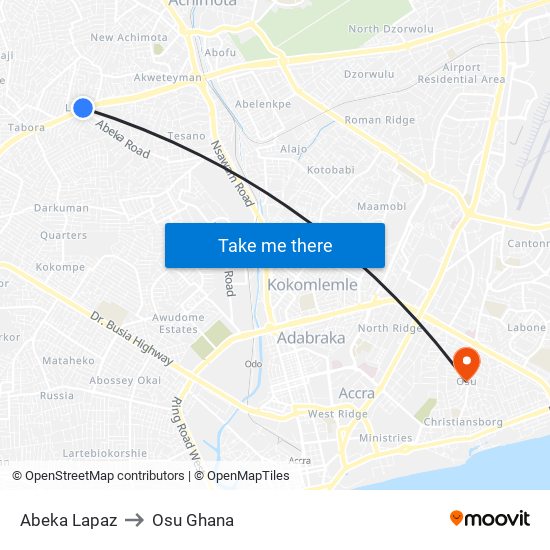 Abeka Lapaz to Osu Ghana map