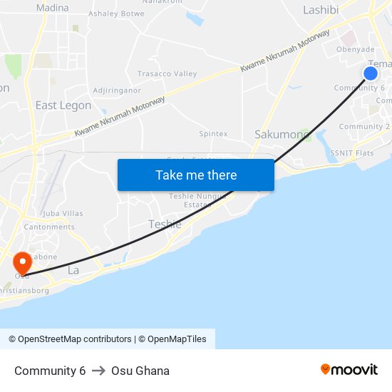 Community 6 to Osu Ghana map
