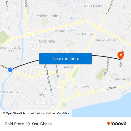 Cold Store to Osu Ghana map