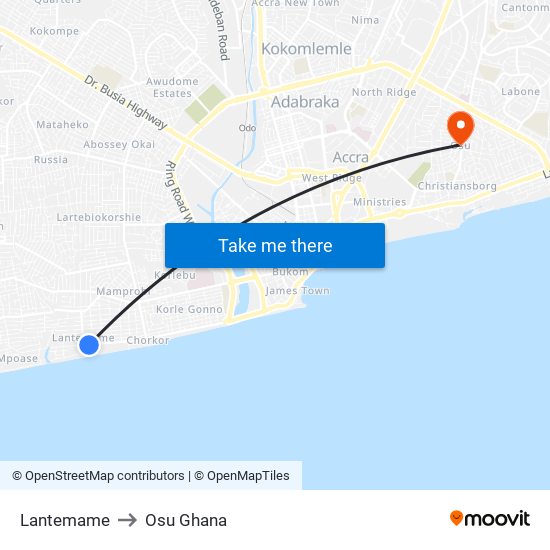 Lantemame to Osu Ghana map