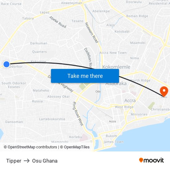 Tipper to Osu Ghana map