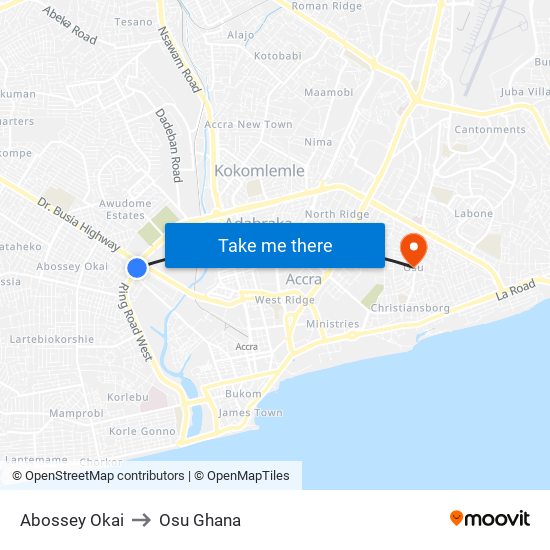 Abossey Okai to Osu Ghana map