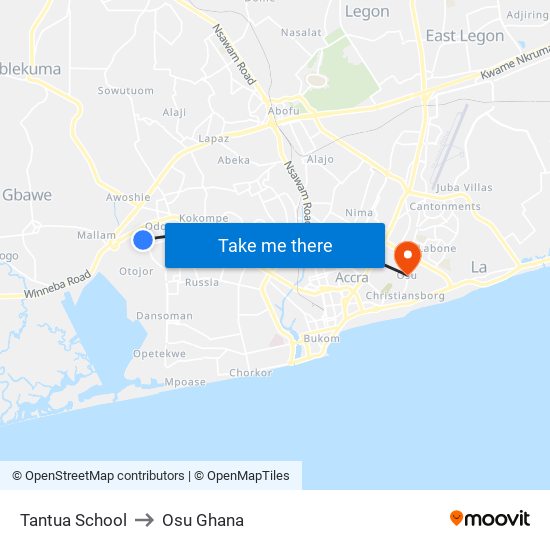 Tantua School to Osu Ghana map