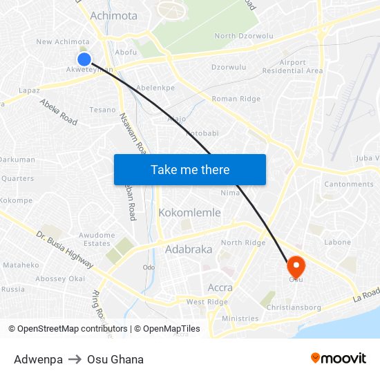 Adwenpa to Osu Ghana map