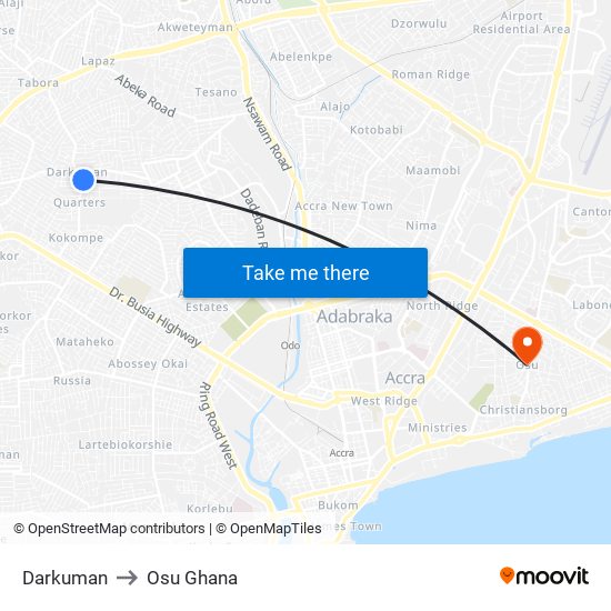 Darkuman to Osu Ghana map
