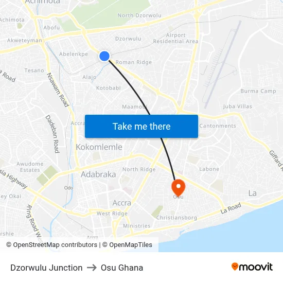 Dzorwulu Junction to Osu Ghana map