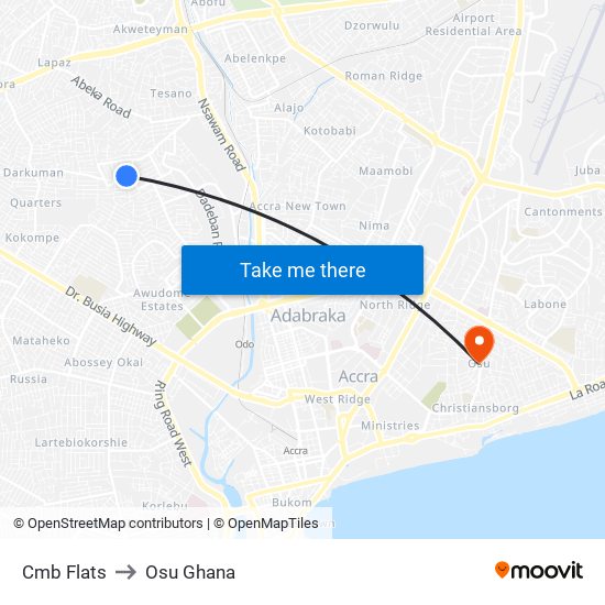 Cmb Flats to Osu Ghana map