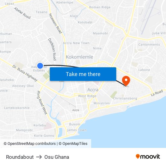Roundabout to Osu Ghana map