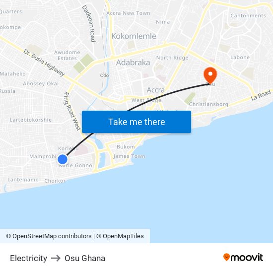 Electricity to Osu Ghana map