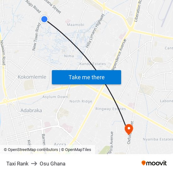 Taxi Rank to Osu Ghana map
