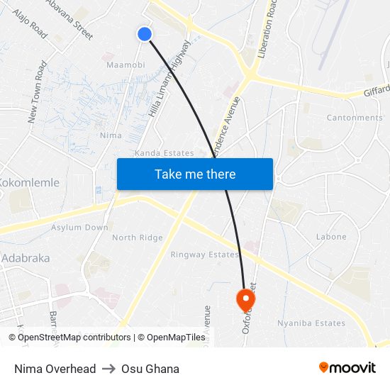 Nima Overhead to Osu Ghana map