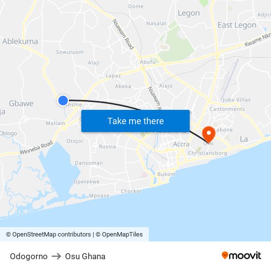 Odogorno to Osu Ghana map