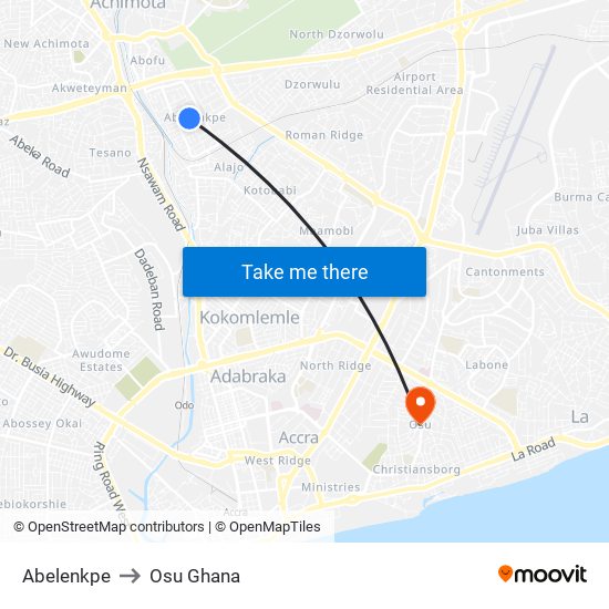 Abelenkpe to Osu Ghana map