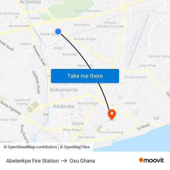 Abelenkpe Fire Station to Osu Ghana map