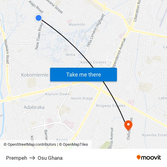 Prempeh to Osu Ghana map