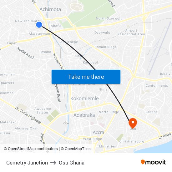 Cemetry Junction to Osu Ghana map