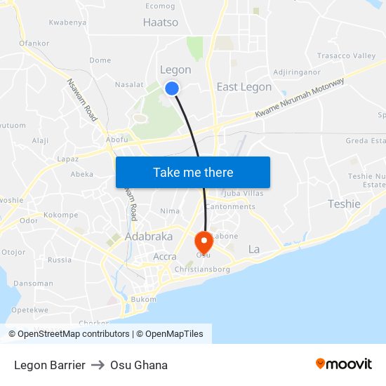 Legon Barrier to Osu Ghana map