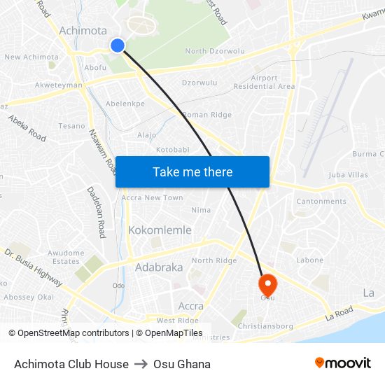 Achimota Club House to Osu Ghana map