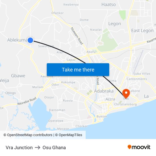 Vra Junction to Osu Ghana map