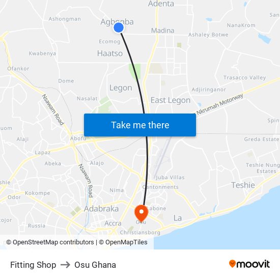 Fitting Shop to Osu Ghana map