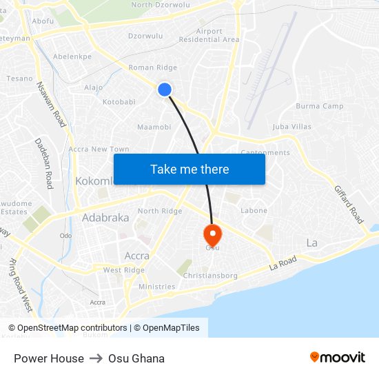 Power House to Osu Ghana map