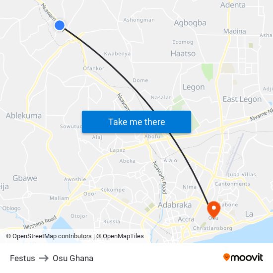 Festus to Osu Ghana map