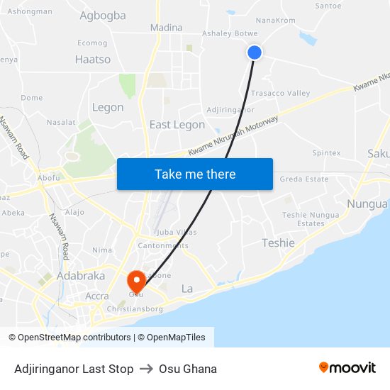 Adjiringanor Last Stop to Osu Ghana map