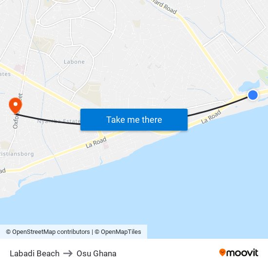 Labadi Beach to Osu Ghana map