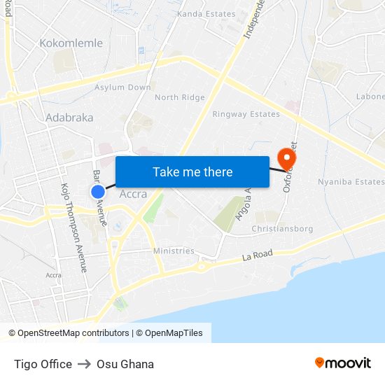 Tigo Office to Osu Ghana map
