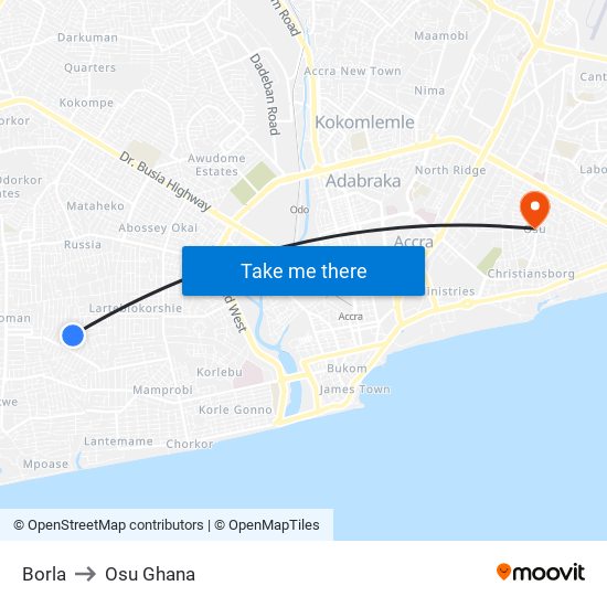 Borla to Osu Ghana map