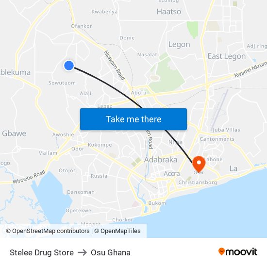 Stelee Drug Store to Osu Ghana map