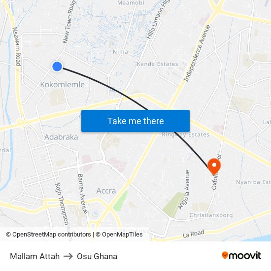 Mallam Attah to Osu Ghana map