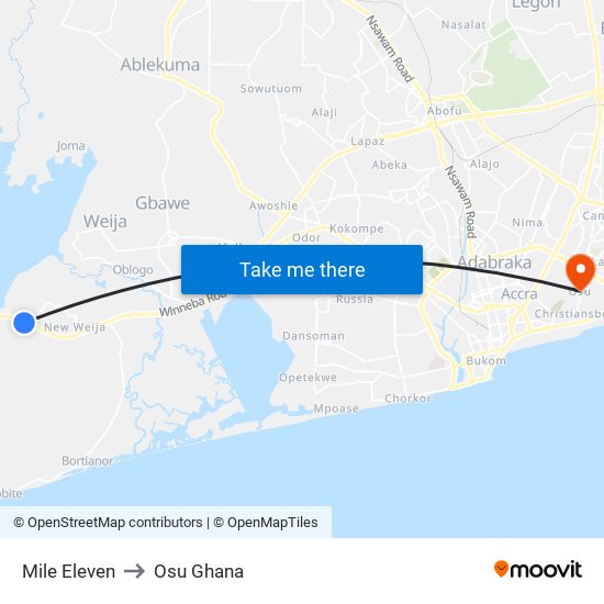 Mile Eleven to Osu Ghana map