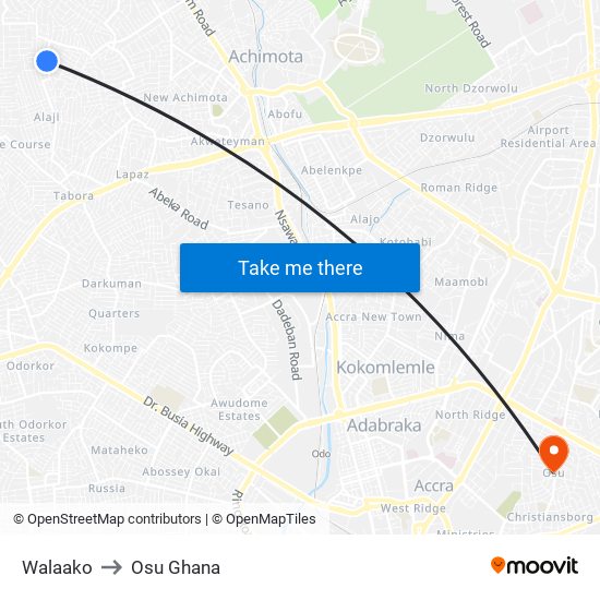 Walaako to Osu Ghana map