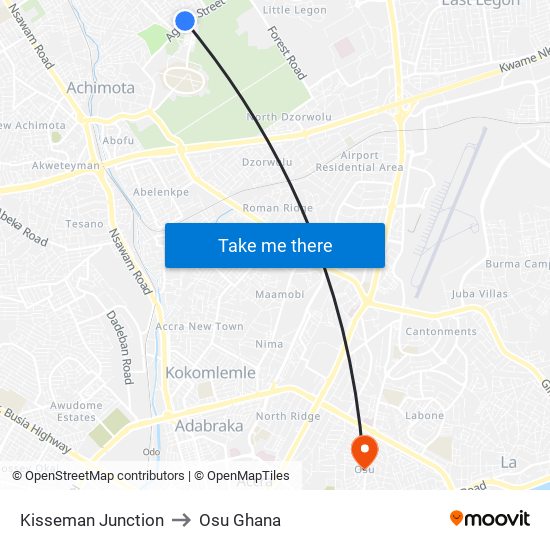 Kisseman Junction to Osu Ghana map