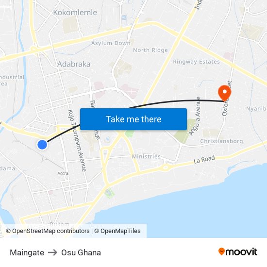 Maingate to Osu Ghana map