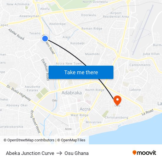Abeka Junction Curve to Osu Ghana map