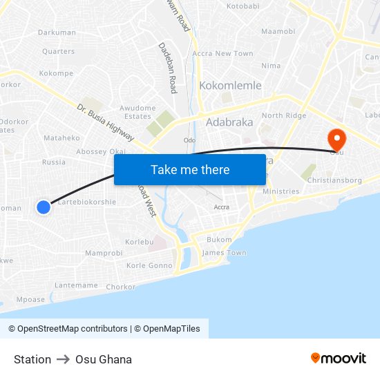 Station to Osu Ghana map