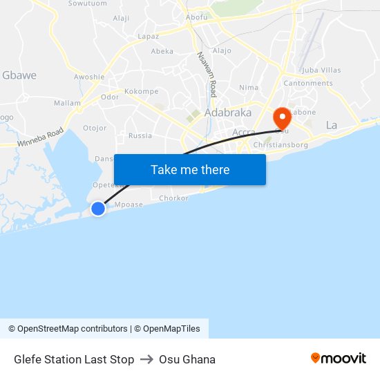 Glefe Station Last Stop to Osu Ghana map
