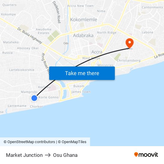 Market Junction to Osu Ghana map