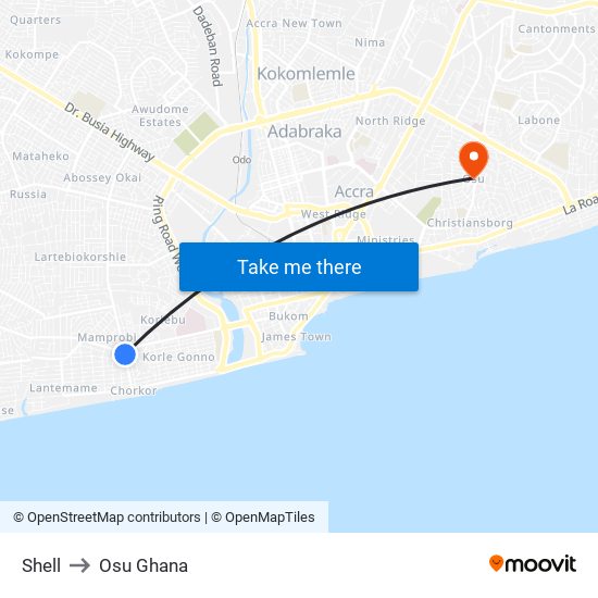 Shell to Osu Ghana map